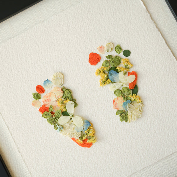 Custom Footprint Frame - Pressed Floral Wedding Bouquet Preservation