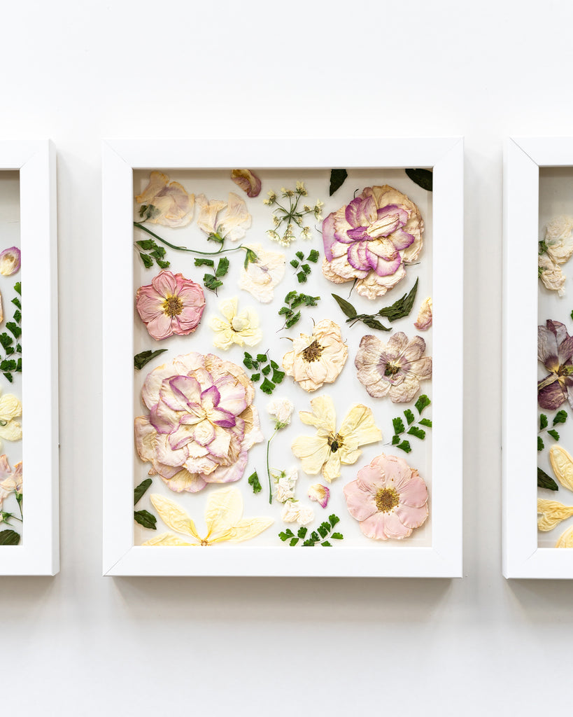 pressed wedding bouquet sentimental florals abstract framed florals white roses 