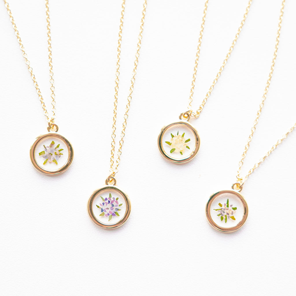 Pressed Floral Necklace - preserve flowers into necklaces that are sentimental