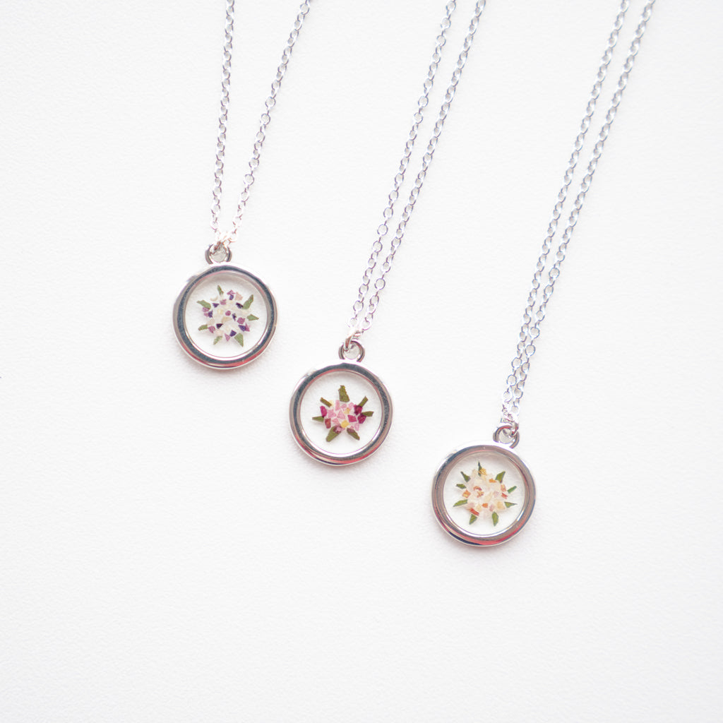 Pressed Floral Necklace - preserve flowers into necklaces that are sentimental