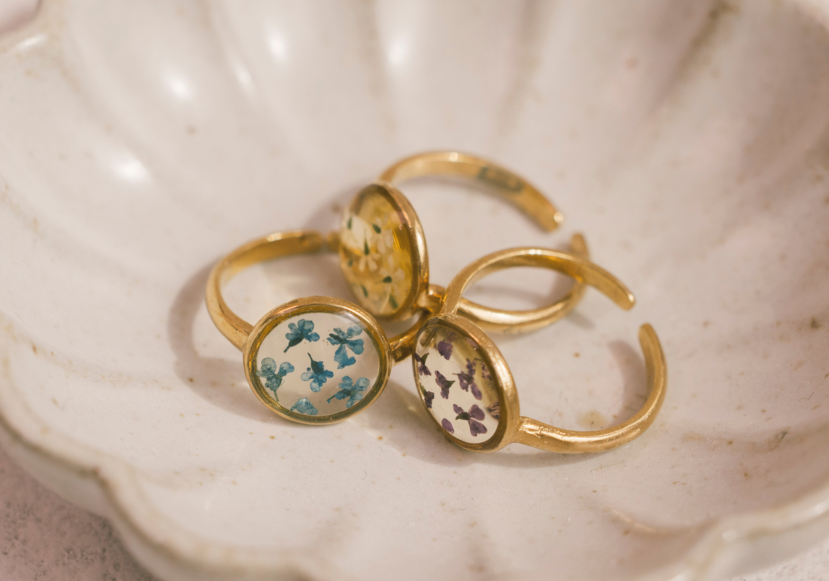 Birth Flower Ring - Pressed Floral Wedding Bouquet Preservation